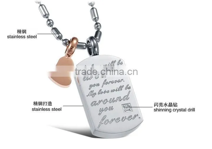 wholesale stainless steel square plate with letter pendant for lovers small MOQ and mix order