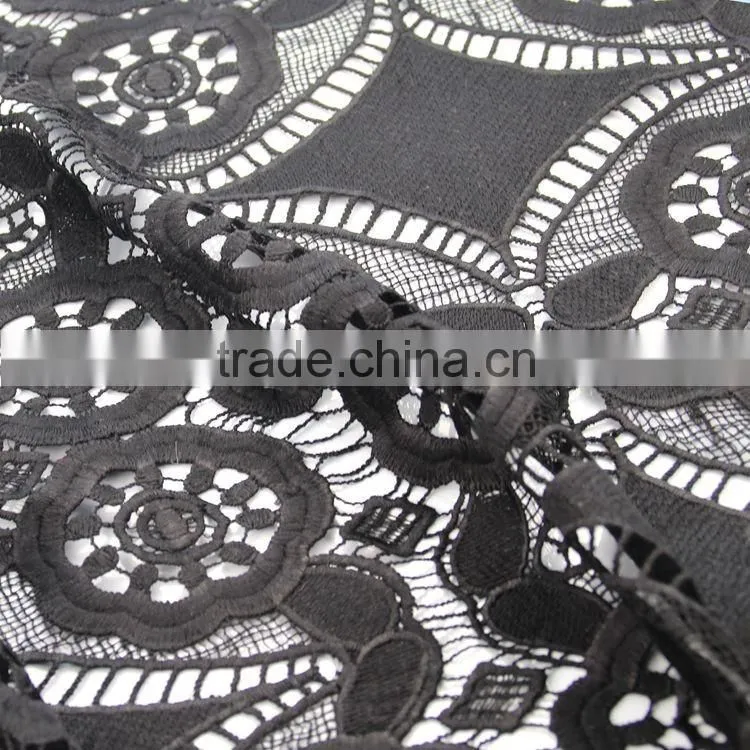 Chinese factory custom pattern American black geometric guipure lace water souble embroidery fabric