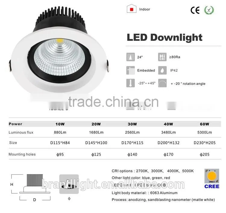 High Brightness 100lm/w 4000k COB 12w LED Downlight With Ce & Rohs