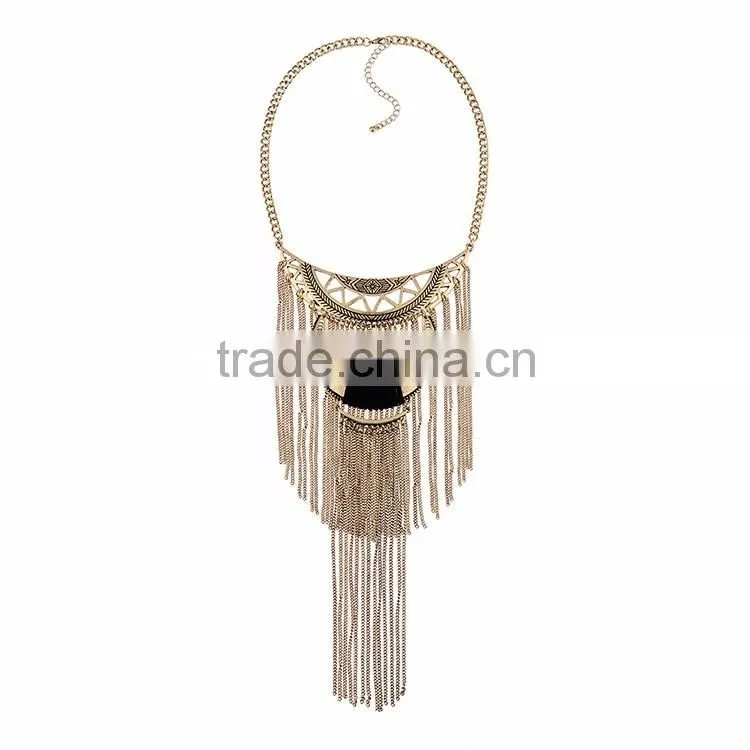 Exotic Crescent Moon Imitation Jewellery Antique Gold Chain Statement Necklace