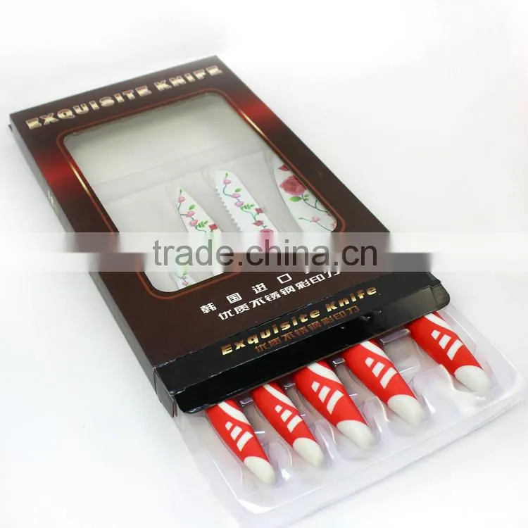 Rose printing multi colorful kitchen knife set