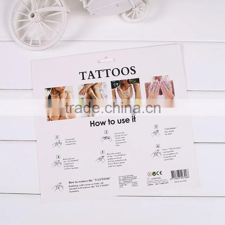 New Tattoo Metal Silver Golden Temporary Tattoos Sticker For Adults