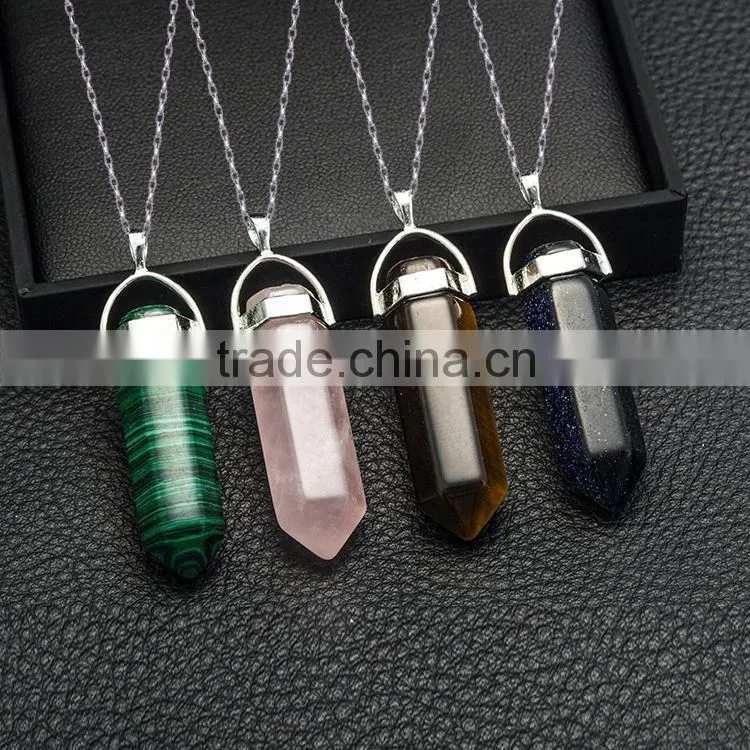 Bullet Shape Natural Stone Real Amethyst Necklaces Crystal Gem Stone Quartz Pendant Necklace For Female