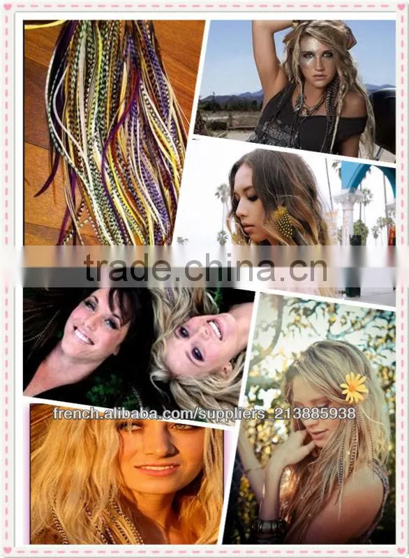 Thin Long party show colorful top sale real rooster feather hair extensions
