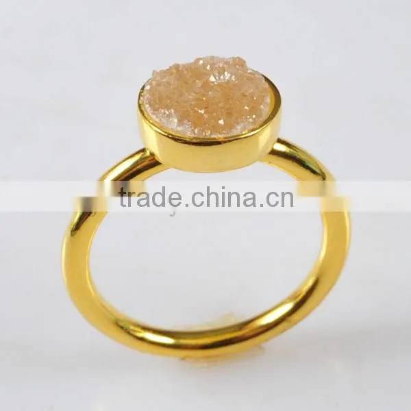 Round Druzy RIng Fine 925 silver ring with natural agate druzy