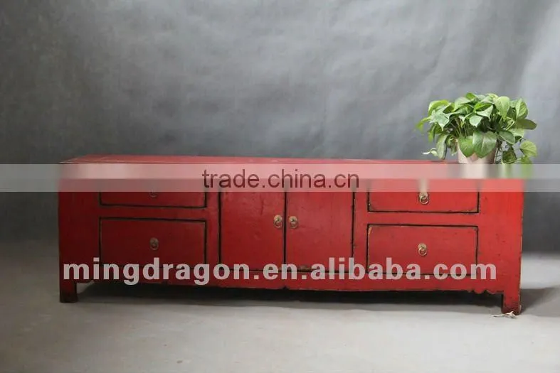 Chinese antique furniture pine wood Shanxi reproduction recycle wood red Two door four drawer TV cabinet