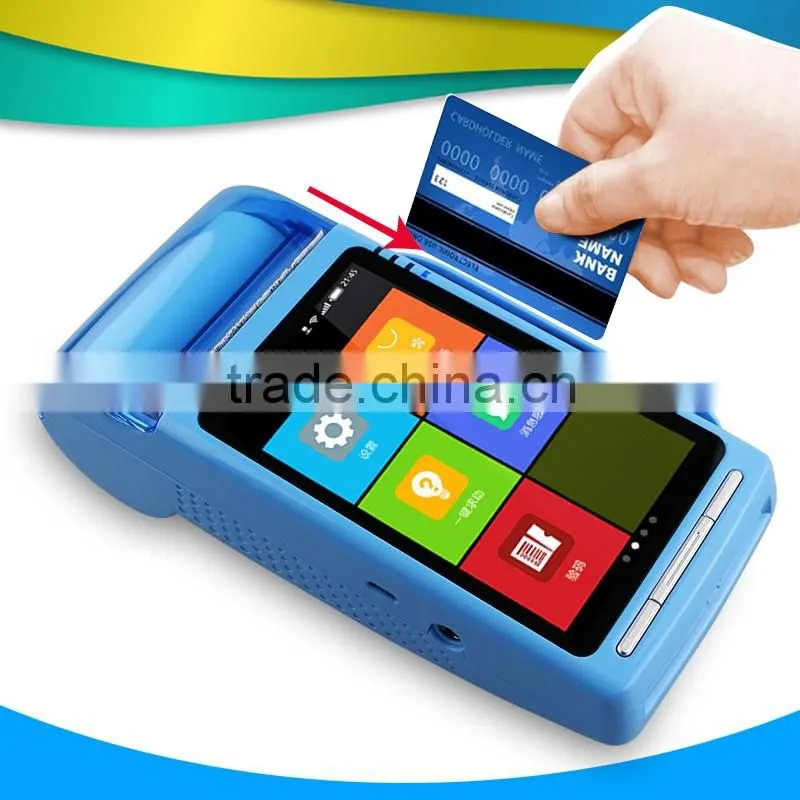 Good design 4 inch screen size android pos terminal with embedded barcode scanner module,card reader,thermal printer------Gc068