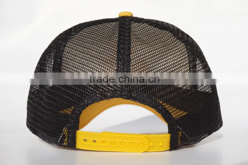 Yellow polyester foam snapback hat with string