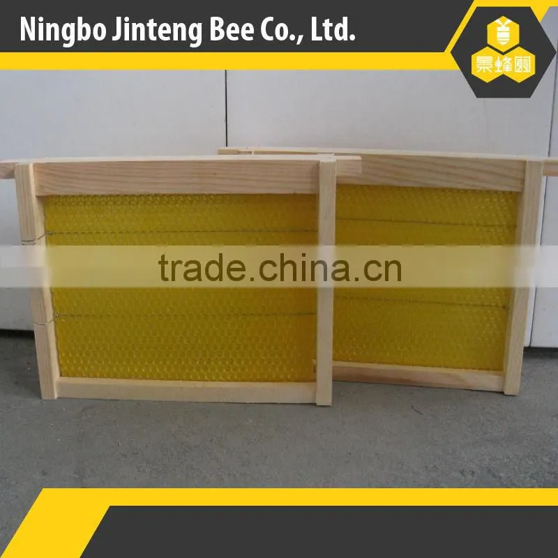 Mating beehive pine wooden frame with foundation