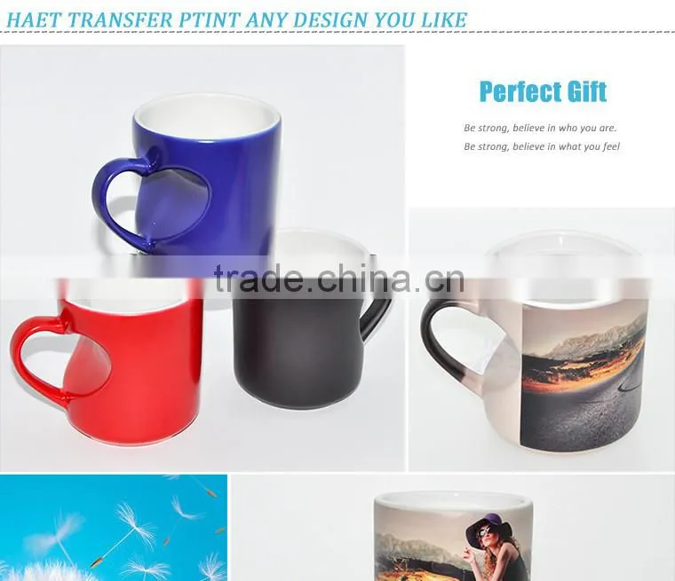 Sunmeta whole sale 11oz Blank Sublimation heart-shaped Color Changing ceramic Mug matte