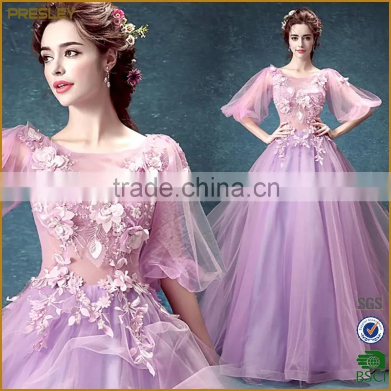 Unique Design Sleeveless Peach Chiffon Half Sleeve Evening Dress