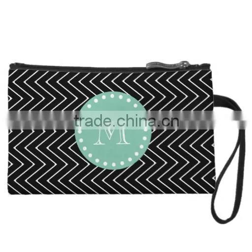 Black and White Striped Pattern Hot Pink monogrammed cosmetic bag