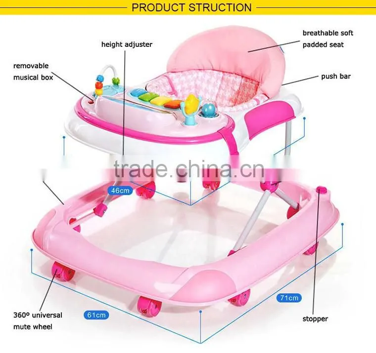 BW-01B push bar design new model baby walker, softextile baby walker with soft cushion