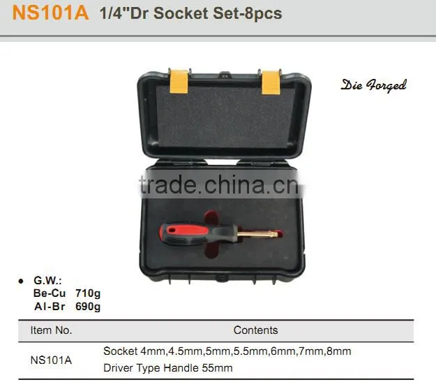 Non-Sparking, Non-Magnetic 1/4" Socket Wrench Set, GS/FM/UKAS certificate, ATEX approved