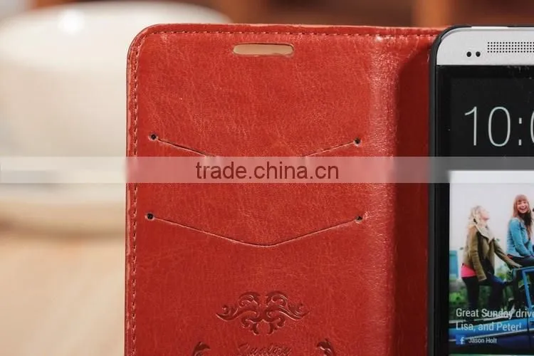 High quality PU card slot leather case For HTC One M7