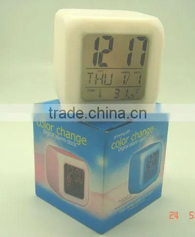 7 LED Color Change PVC Digital Alarm with Thermometer Clock
