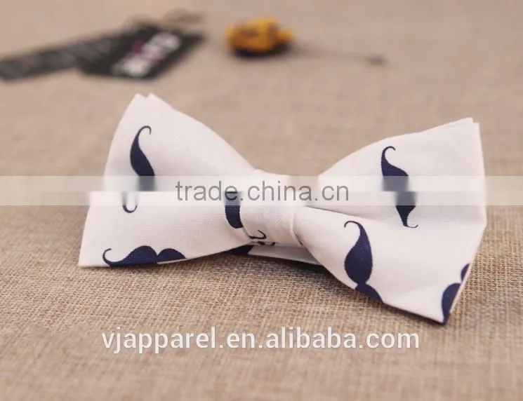 Cotton Mustache Pattern Pre--Tie Bow Tie in white