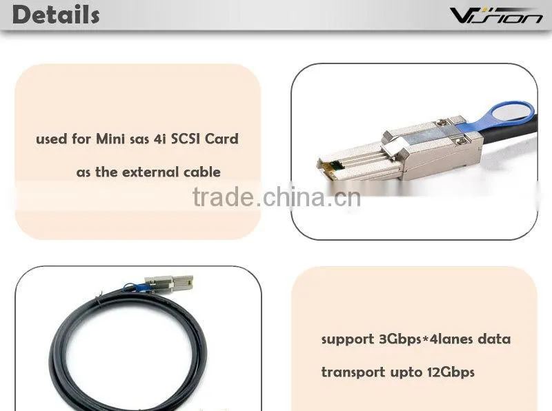 1m black 28awg Mini SAS cable SFF8088 to 8088 26pin to 26pin with OD 7.5mm