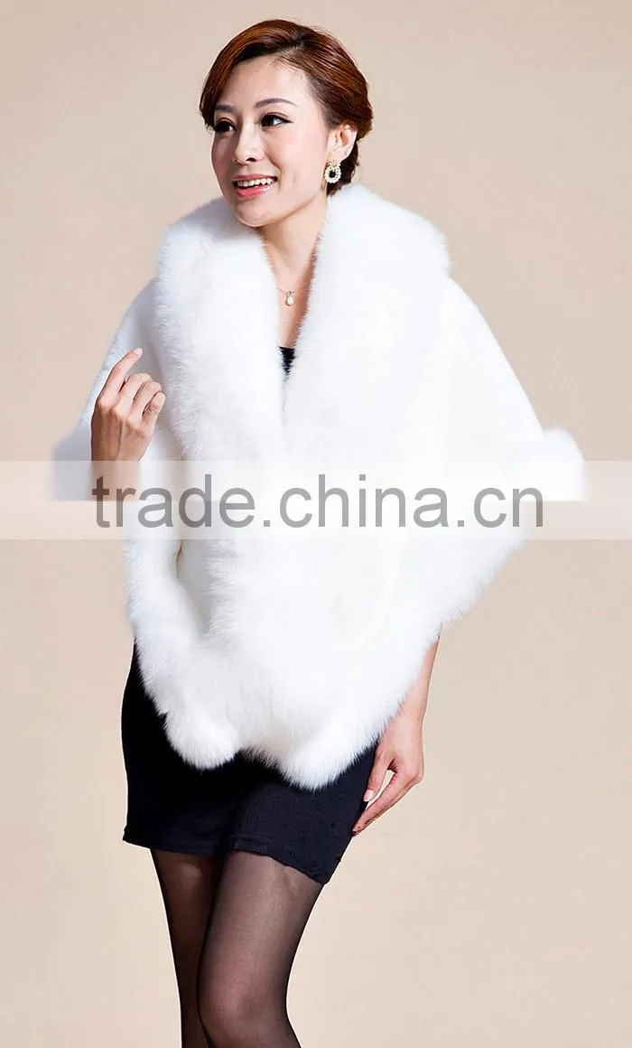 Lady's Real Mink Fur With Fox Fur Coat Mink Fur Coat Poncho / Shawl / Coats