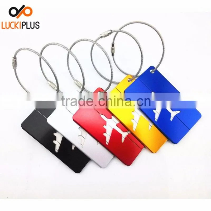 Luckiplus Colorful Aluminum Air Plane Pattern Luggage Tag ID Tag Name Card Holder Yellow