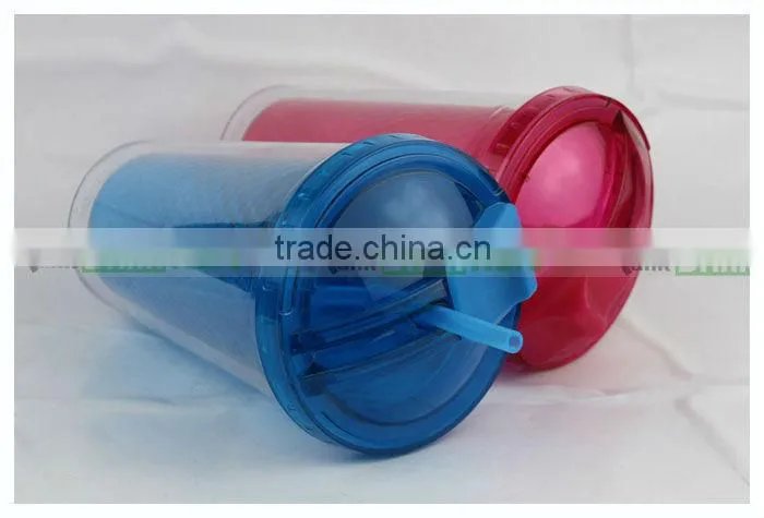 Plastic Double Tumbler with Straw