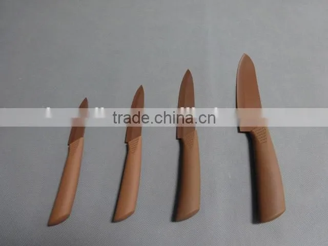 Copper color blade and handle, 5inch and 6 inch with a peeler ceramic knife set in elegant gift box