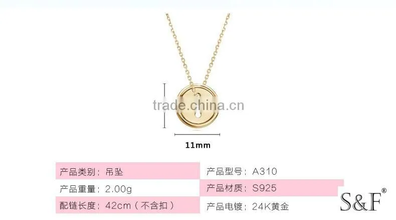 24k gold palting lucky fastener pendant silver jewelry