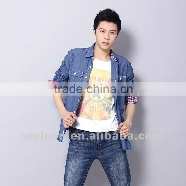 Latest brand design European style slim fit casual solid fancy fashion men denim shirts