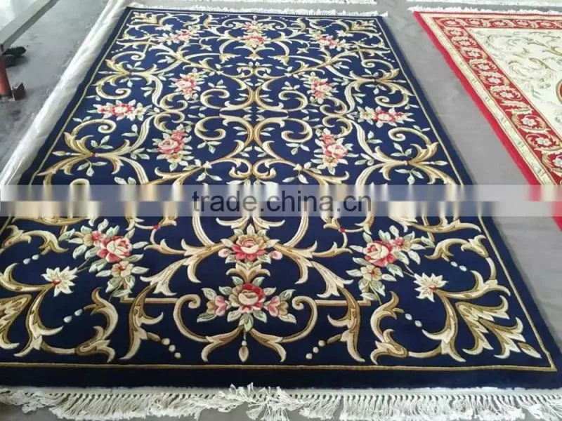 blue color chinese traditional design handmade wool carpet factory whosale chinese handmade wool carpet