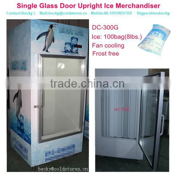 Single glass door upright ice merchandiser