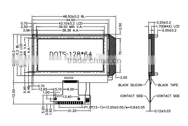 flexible lcd display 128x64 cog with FPC 3.3V 128x64 lcd