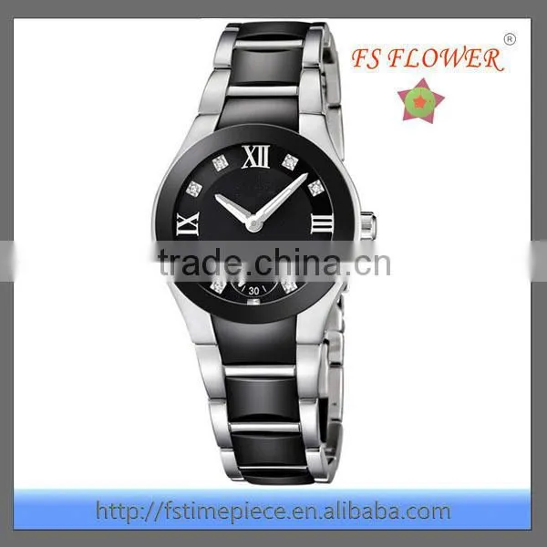 High Grade Fashion Womens Steel Between Ceramic Diamond Dial Watch