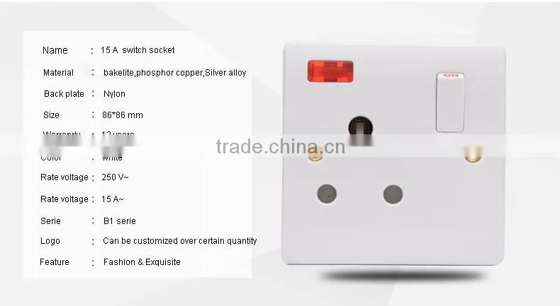 Hot Sale Round Pin Electrical Switch Socket with Neon
