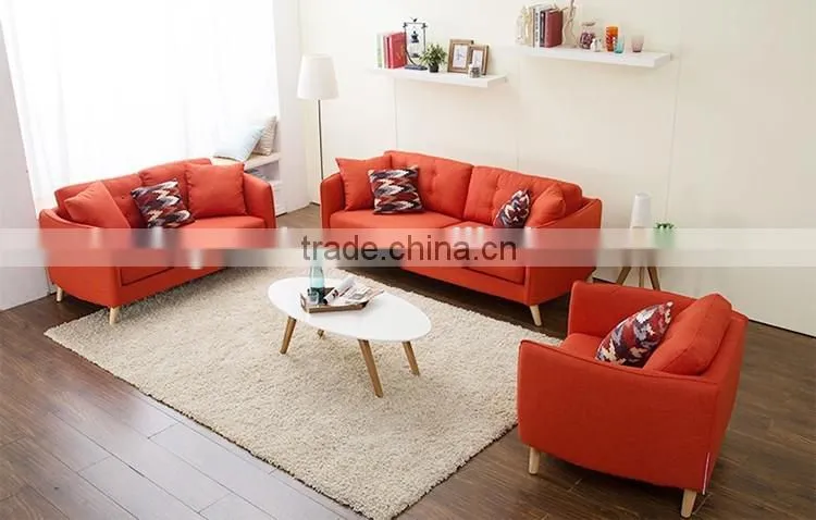 Classic simple design nordic style wooden sectional sofa with tufted back cushions for home furniture