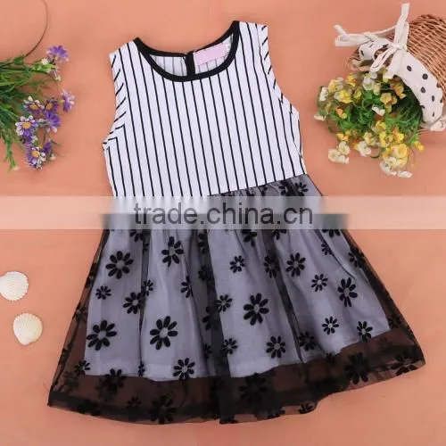 New Kids Girl's Wear Sleeveless Cute Dot Striped O-Neck Patchwork Dress