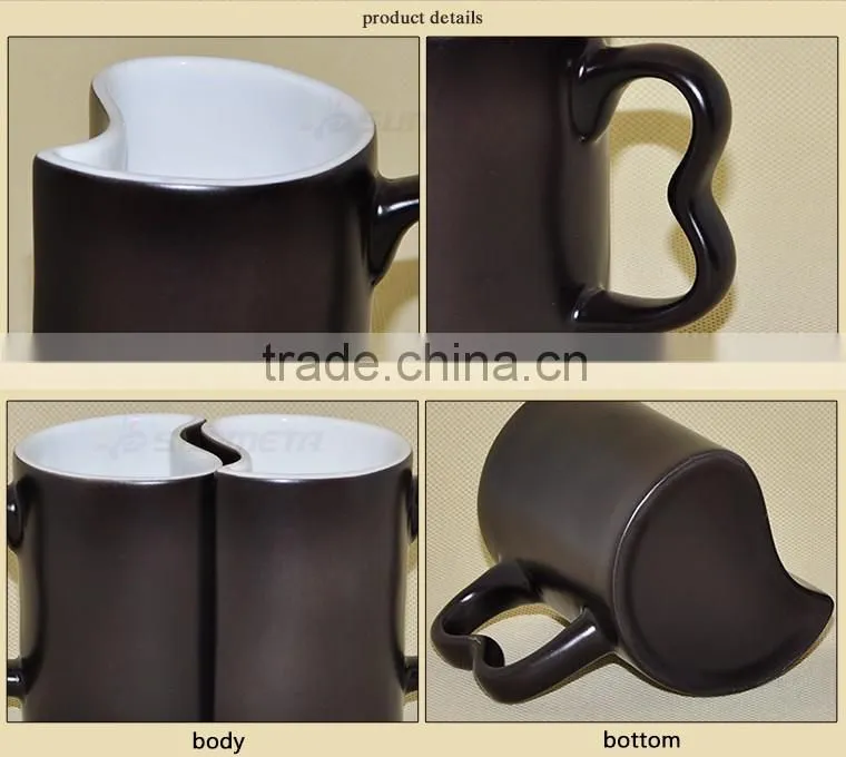 High Quality Heart Shape Magic Ceramic Sublimation Couple Mug