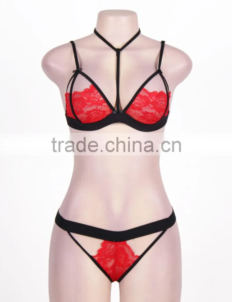 High quality black hot lace harness bralette