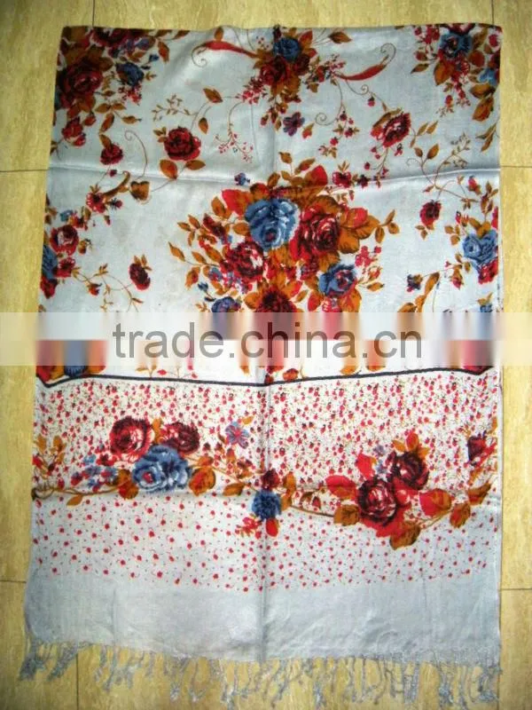 Viscose Rose Flower Print Ladies Shawls 2013