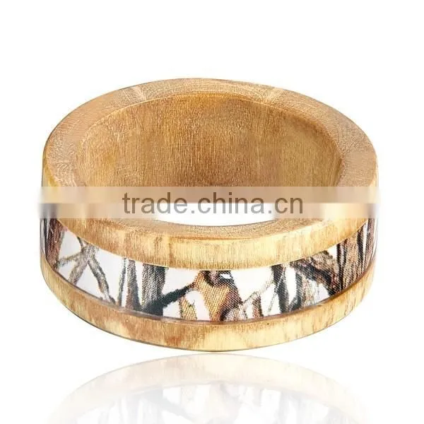 Natural Wooden Ring, Wooden Ring with Camouflage Inlay