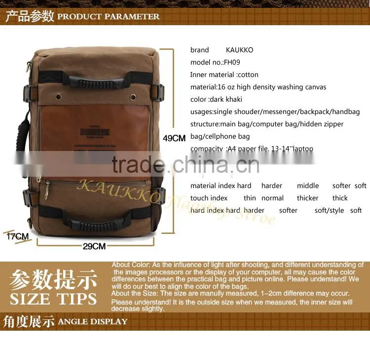 Outdoor Hiking backpack canvas vintage daypack for Travel