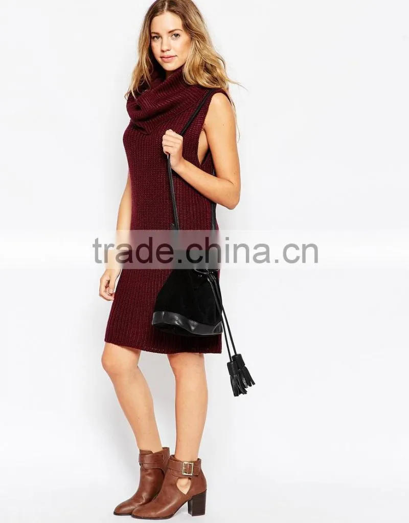 sleeveless Chunky Knit Sleeveless Cowl Neck sweater Dress