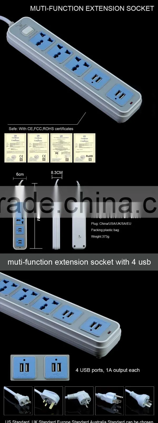OEM battery powered plug extension switch electrical power plug and socket