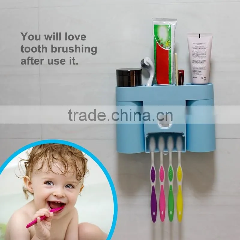 Plastic Material high quality automatic toothpaste dispenser toothbrush holder for bathroom