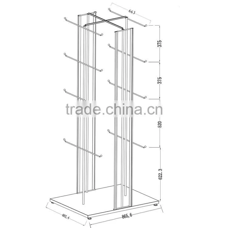 Red metal hanging bag display stand