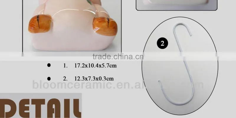 Ceramic humidifier pig shaped with metal "S" hook