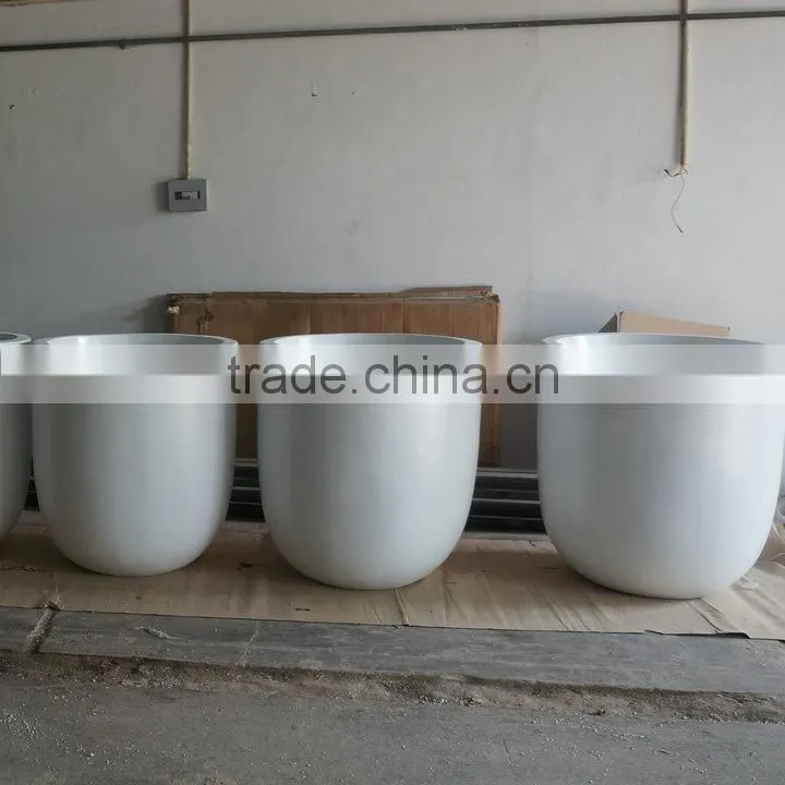 Round white fiberglass flower pot