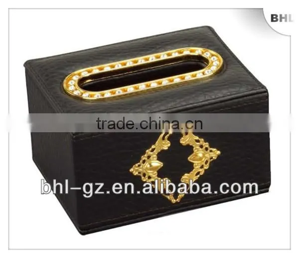 Hotel amenity PU leather rectangular tissue box with gold foil M-1A-1(PW-13) for sale, Chian Manufacturer