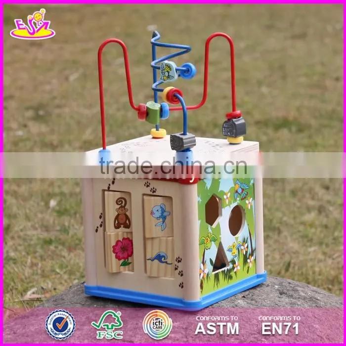 2017 New design children educational mini wooden activity cube for toddlers W11B132