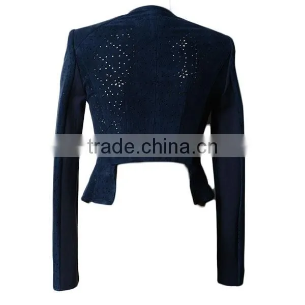 new design laser print front ruffle elegant ladies jacket