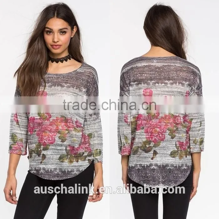hot sale floral printed t shirt elegant design for ladies wholesale